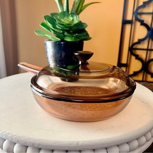 Corning Vision France Amber Glass Waffle Bottom 7” Fry Pan Skillet & Lid